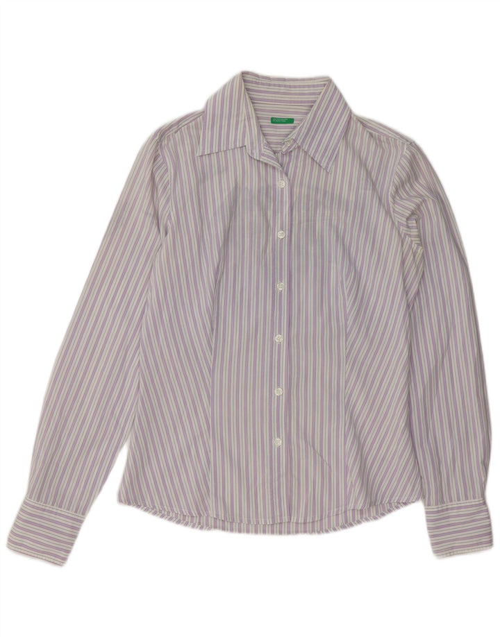 Cămașă Benetton pentru femei UK 14, bumbac cu dungi violet mediu