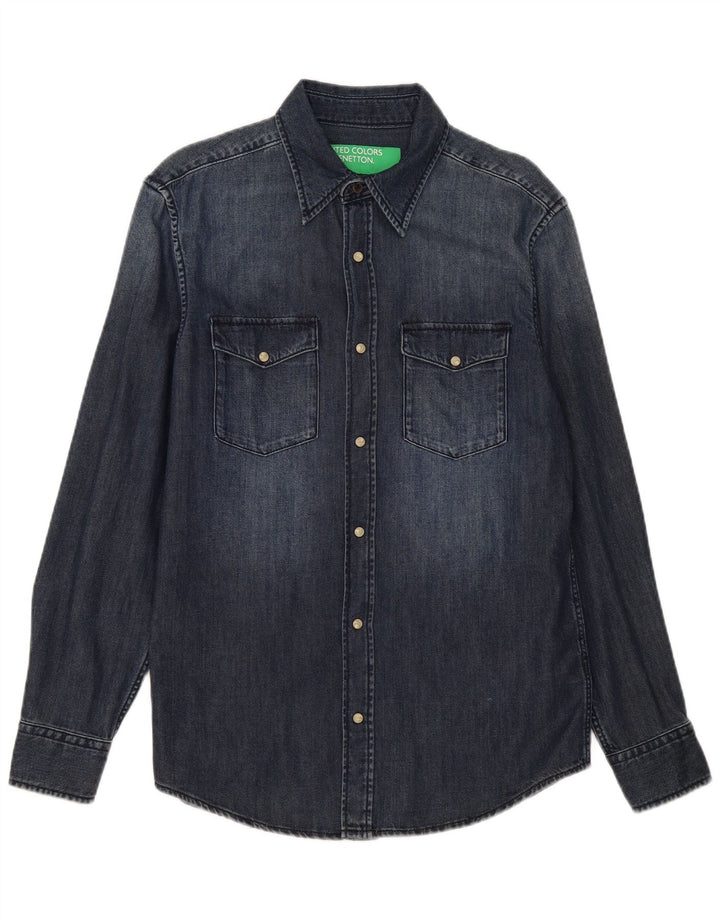 Cămașă Benetton pentru bărbați din denim, bumbac mediu albastru bleumarin