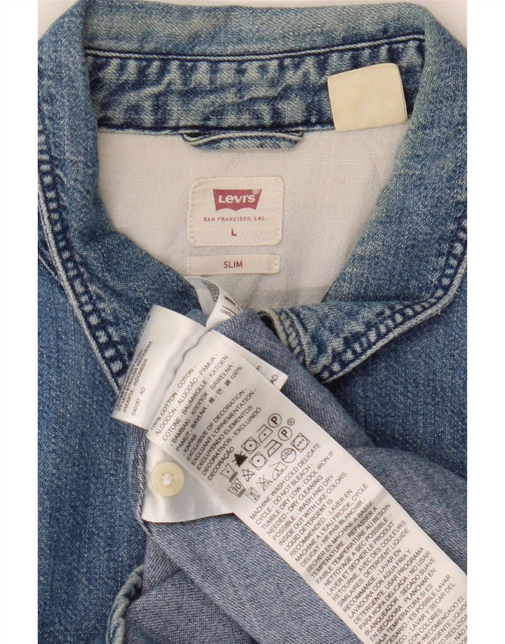 Cămașă de denim subțire pentru bărbați Levi's UK 40, mare, albastru, bumbac