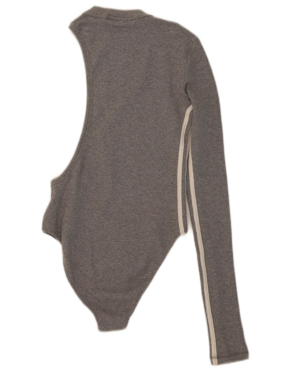 Adidas Womens One Shoulder Bodysuit UK 10 Small Grey Cotton