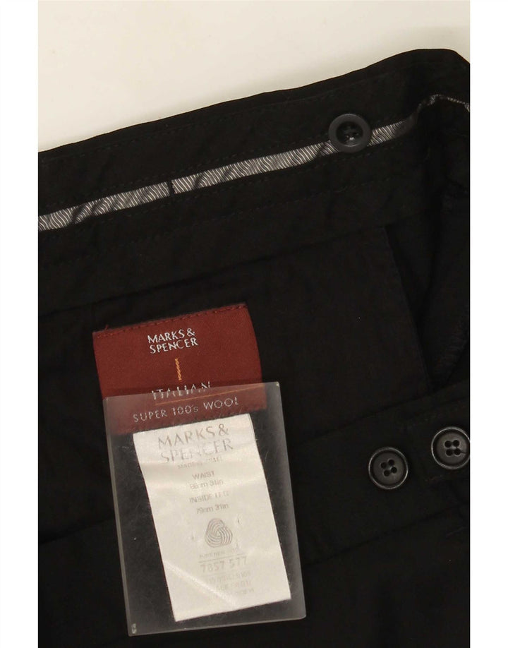 Pantaloni de costum drept bărbați Marks & Spencer L34 L31 Lână neagră