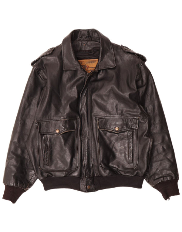 Jachetă de aviator din piele vintage pentru bărbați EU 52 XL din piele neagră