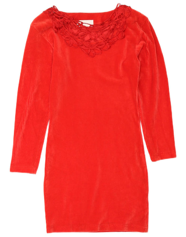 Rochie vintage pentru femei cu mâneci lungi din catifea UK 14 Medium Red Floral