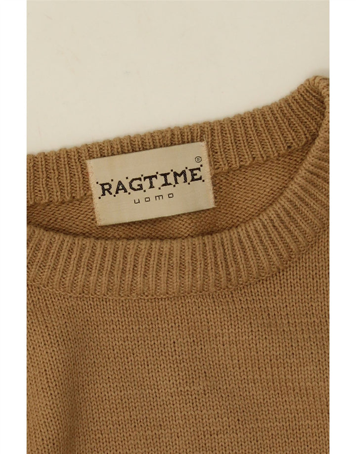 Pulover vintage pentru bărbați cu gât roșu, mare, cu dungi maro