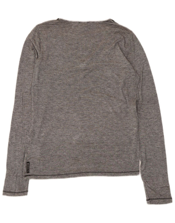 Armani Jeans Top pentru femei cu mânecă lungă UK 12 Medium Grise Pinstripe Viscose