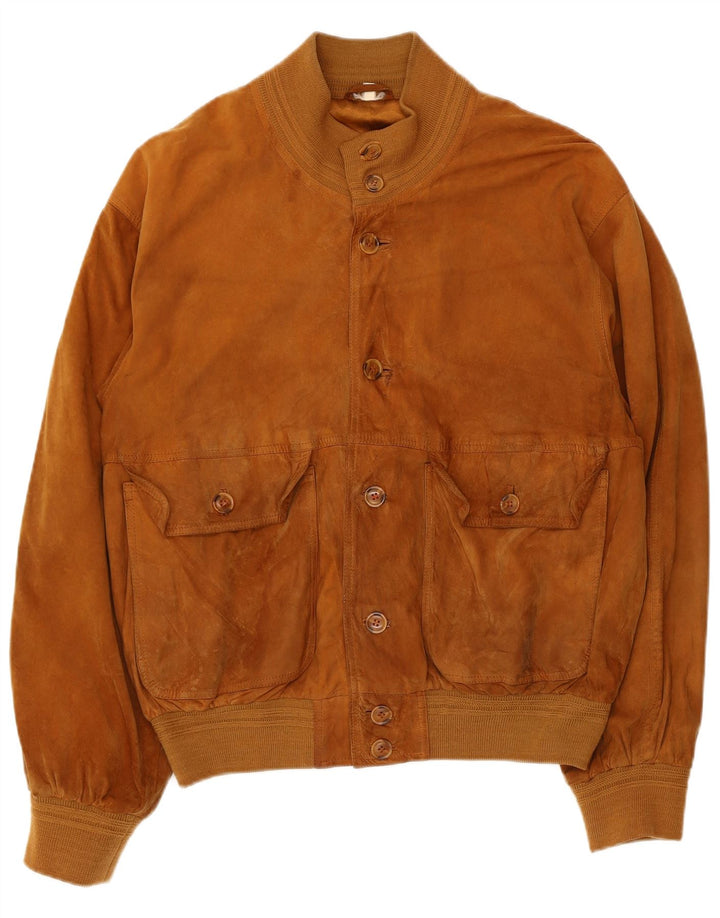 Bomber vintage pentru bărbați din piele intoarsa UK 40 mare, maro, din piele