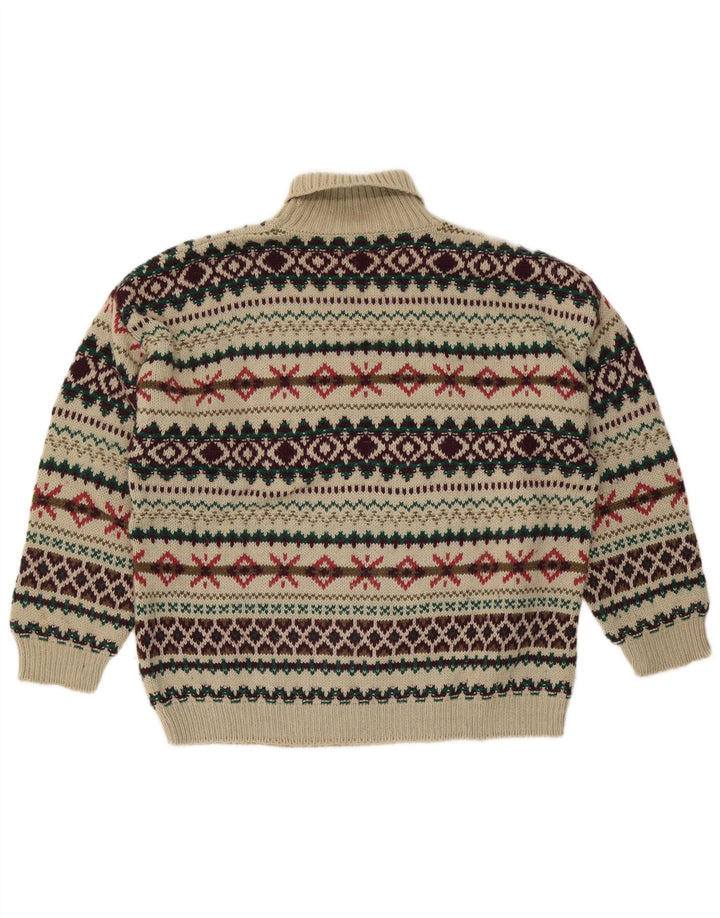 Pulover vintage pentru bărbați cu gât rulat, lână Fair Isle, bej mediu