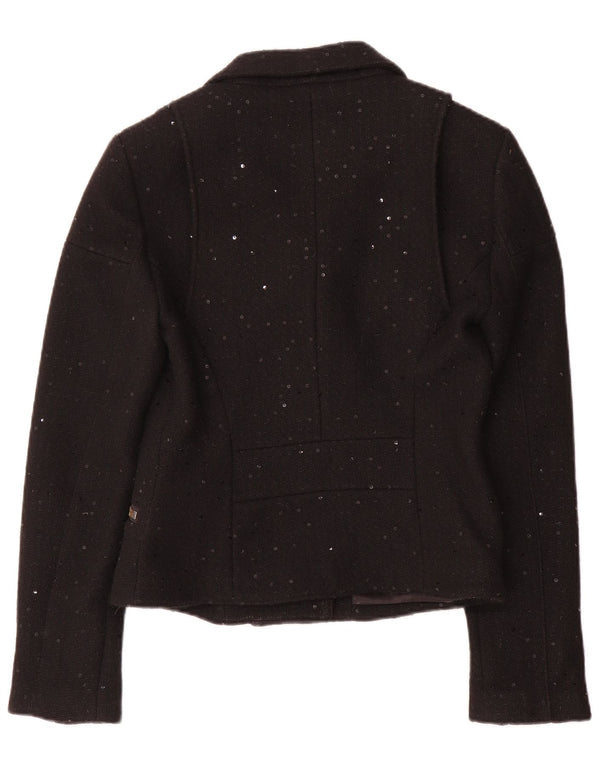 Jack Wills pentru femei Biker Jacket UK 12 Medium Black Flecked Wool