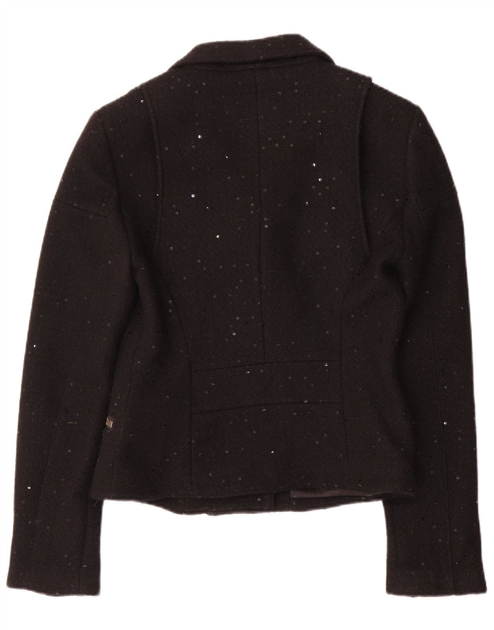 Jack Wills pentru femei Biker Jacket UK 12 Medium Black Flecked Wool
