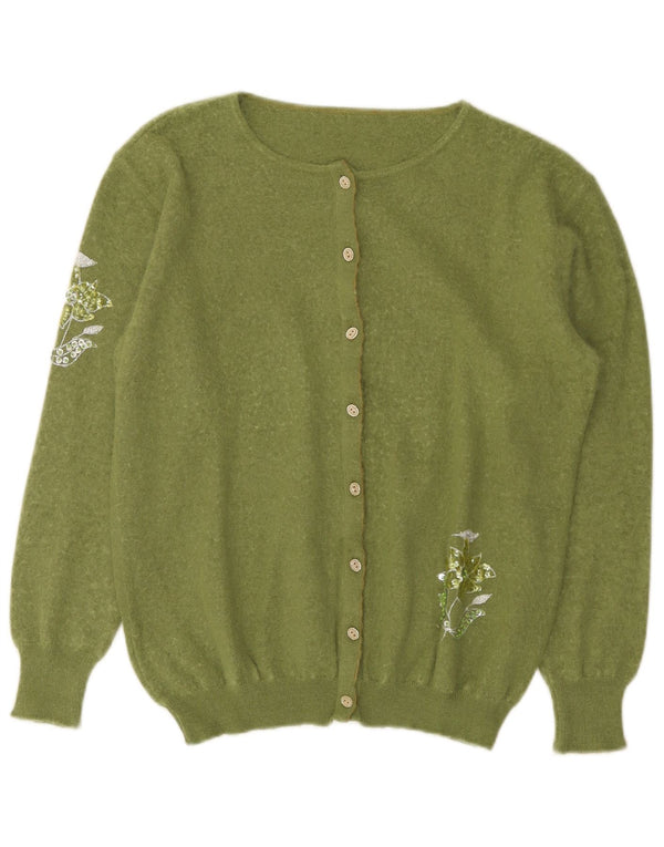 VINTAGE Pulover cardigan pentru femei UK 12 Medium Green Floral Angora