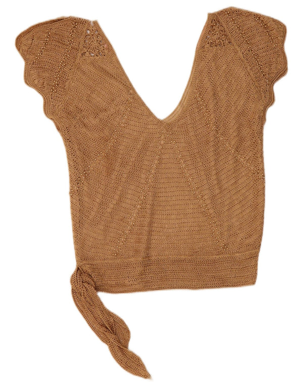 Bluză din croșetat fără mâneci Etam pentru femei UK 10 Small Beige Viscose