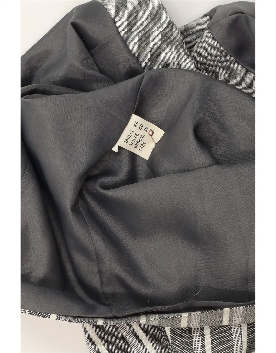 Jachetă vintage pentru femei crop 1 buton blazer UK 12 mediu gri cu dungi