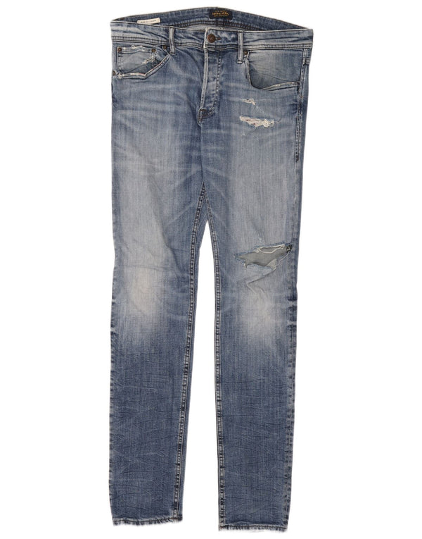 Jack & Jones Blugi Slim GLENN Distressed pentru bărbați L33 L34 Bumbac albastru