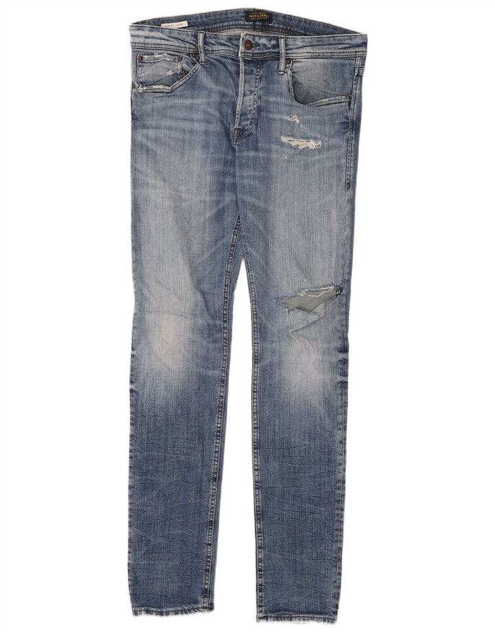 Jack & Jones Blugi Slim GLENN Distressed pentru bărbați L33 L34 Bumbac albastru