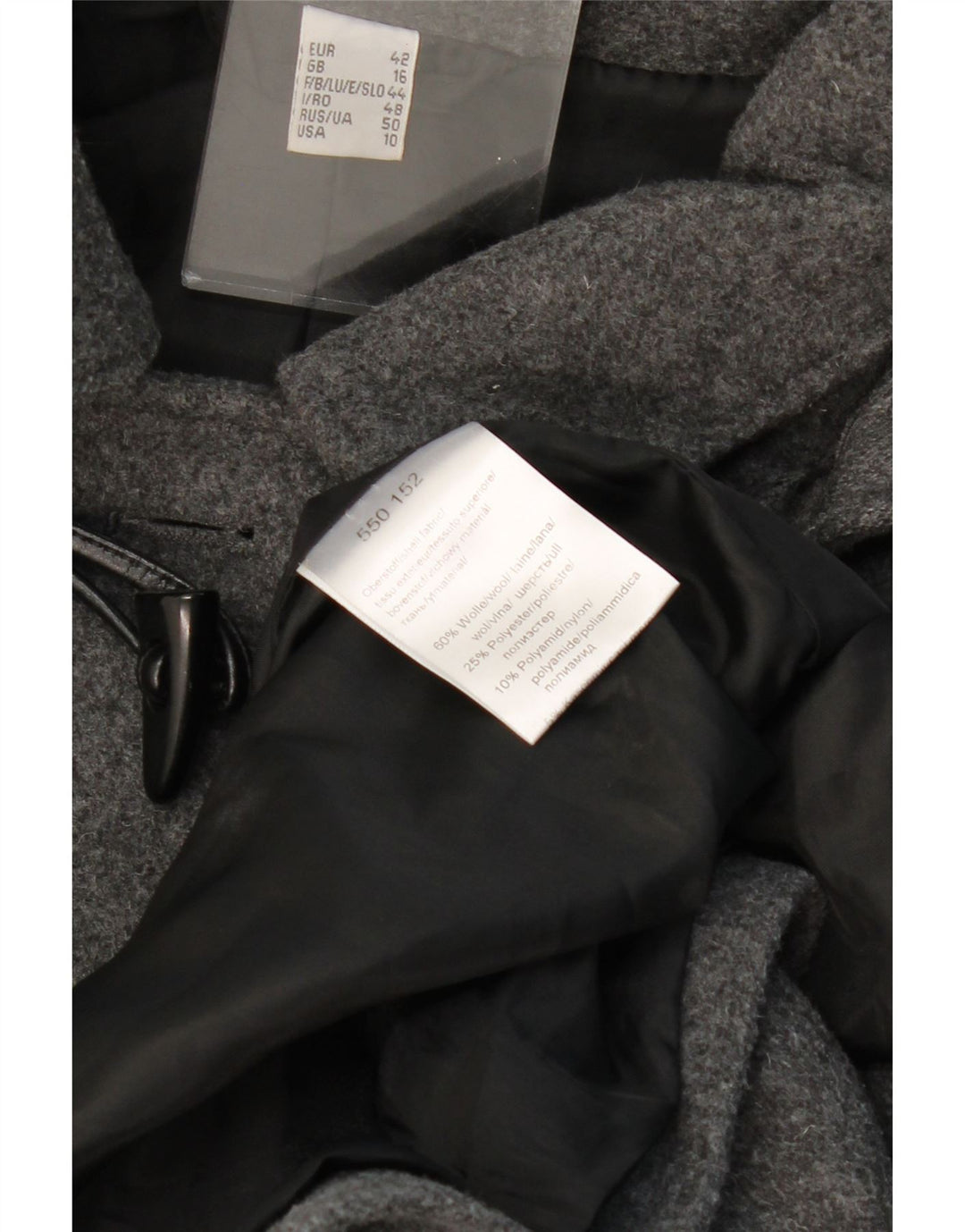 VINTAGE Manson cu glugă pentru femei UK 16 Lână mare, gri