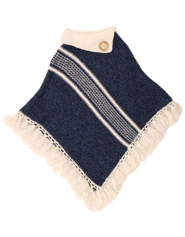 Jumper Vintage pentru damă Poncho Lână cu dungi albastre mărime unica