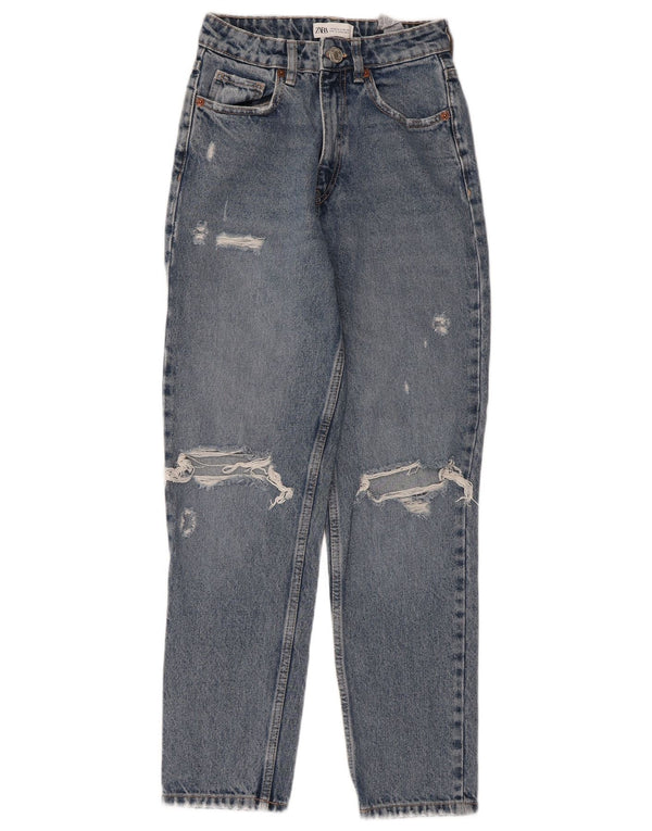Blugi conici cu talie înaltă pentru femei Zara EU 34 2XS W24 L27 Albastru