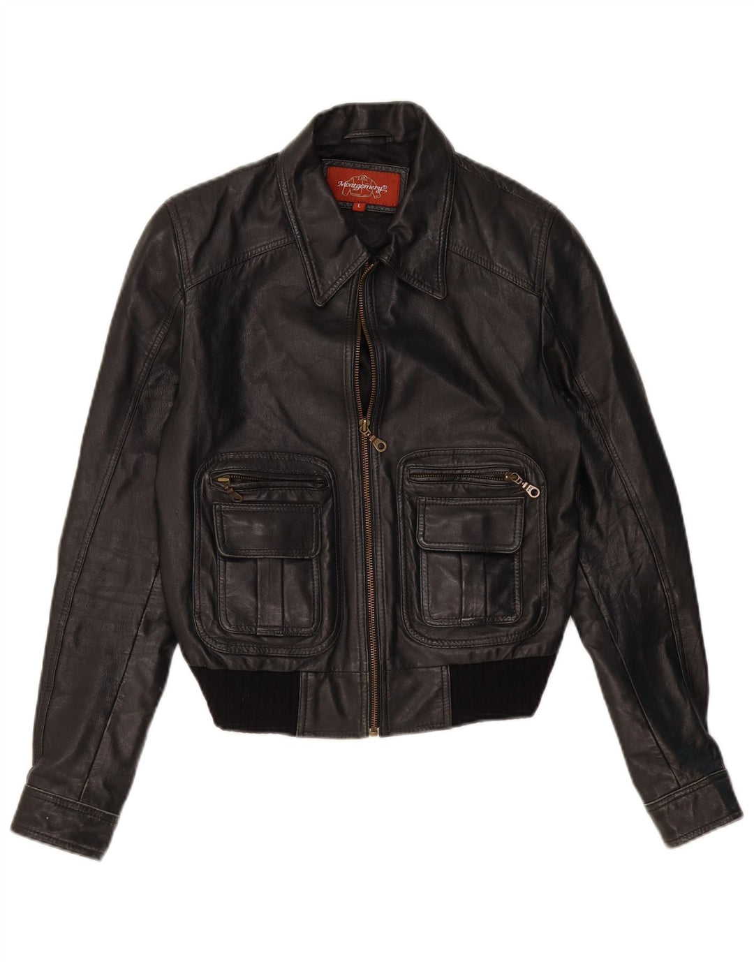 Jachetă de piele crop MONTGOMERY pentru femei UK 14, mare, neagră