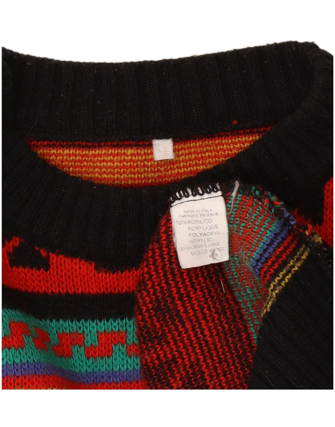 Pulover Vintage pentru bărbați cu gât roșu, mijlociu, multicolor, Fair Isle