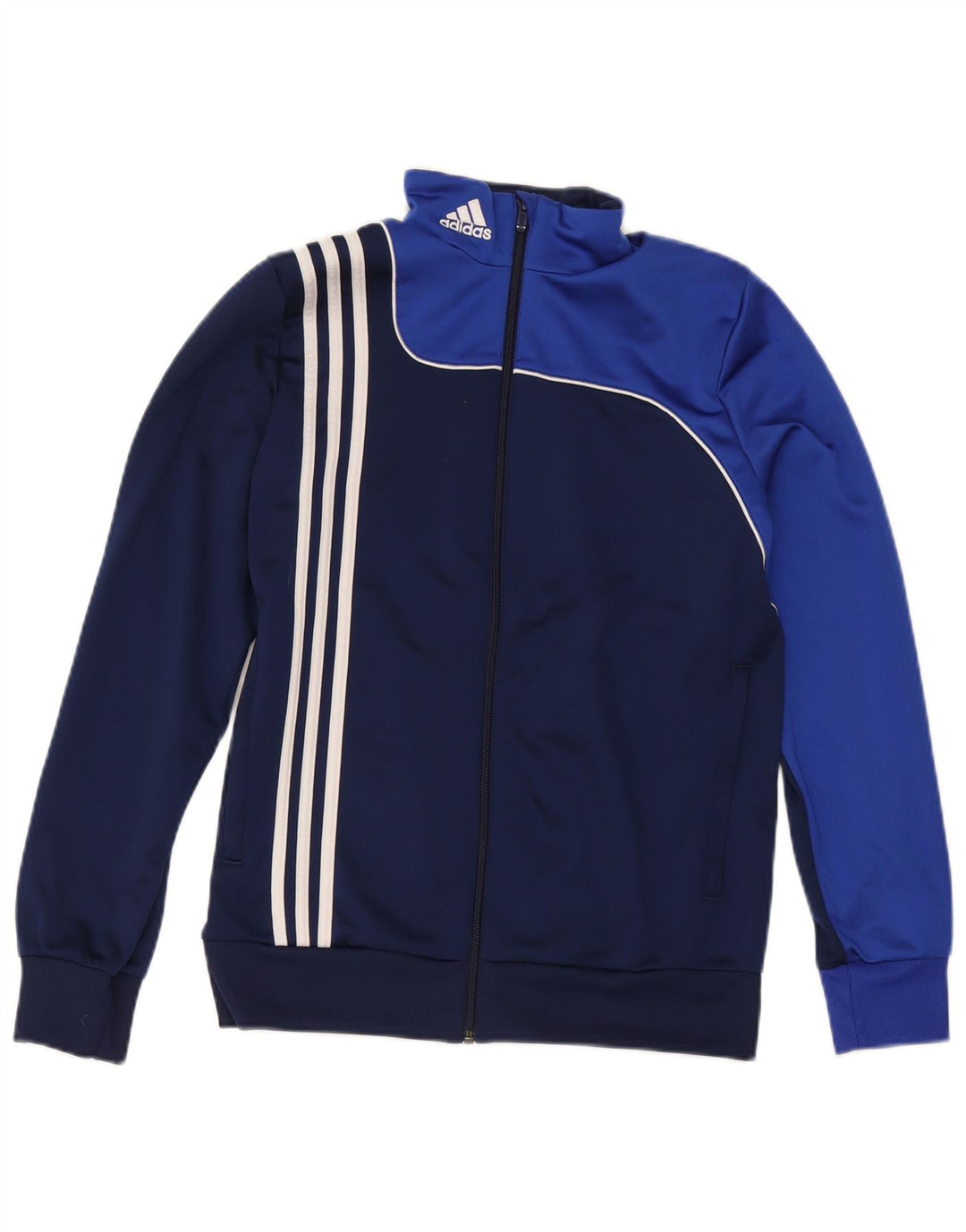 Jachetă de trening pentru băieți Adidas 15-16 ani, albastru bleumarin, color block