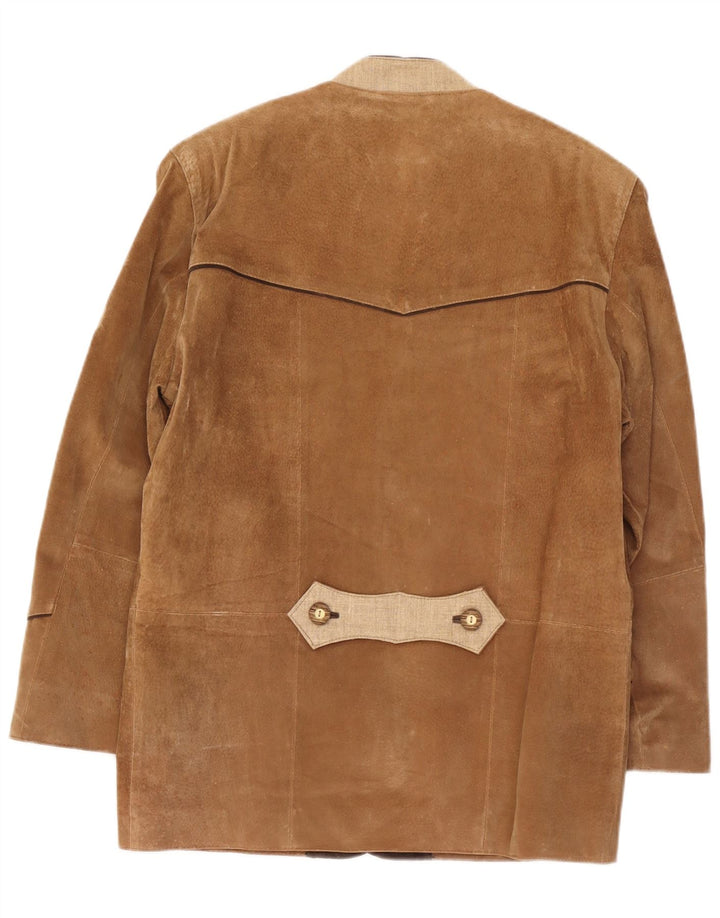 Jachetă vintage pentru bărbați din piele intoarsa cu 3 nasturi, UK 36, Bej, color block