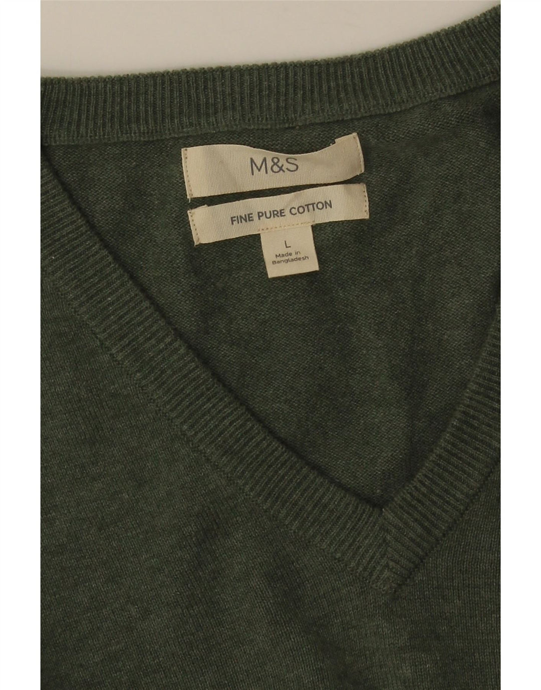 MARKS & SPENCER Pulover cu decolteu în V pentru bărbați, bumbac verde mare