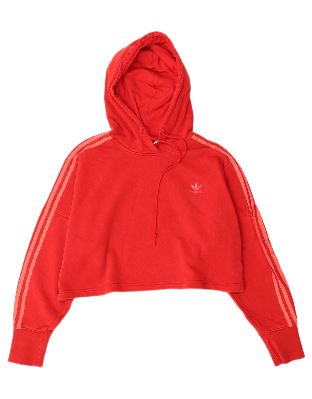ADIDAS Womens Oversized Crop Hoodie Jumper Size 12 Medium Red Cotton Vintage Adidas and Second-Hand Adidas from Messina Hembry 