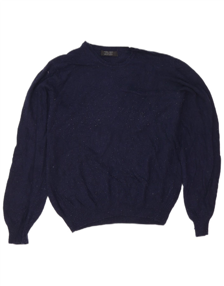 Pulover pentru bărbați Zara, cu decolteu, mare, bleumarin, viscoză