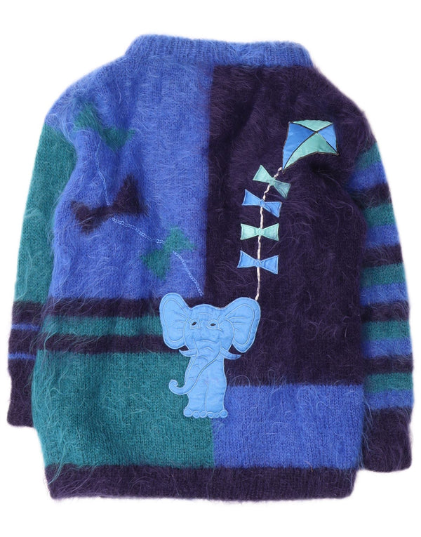 Pulover cardigan cu grafică vintage pentru femei UK 16, mare, albastru