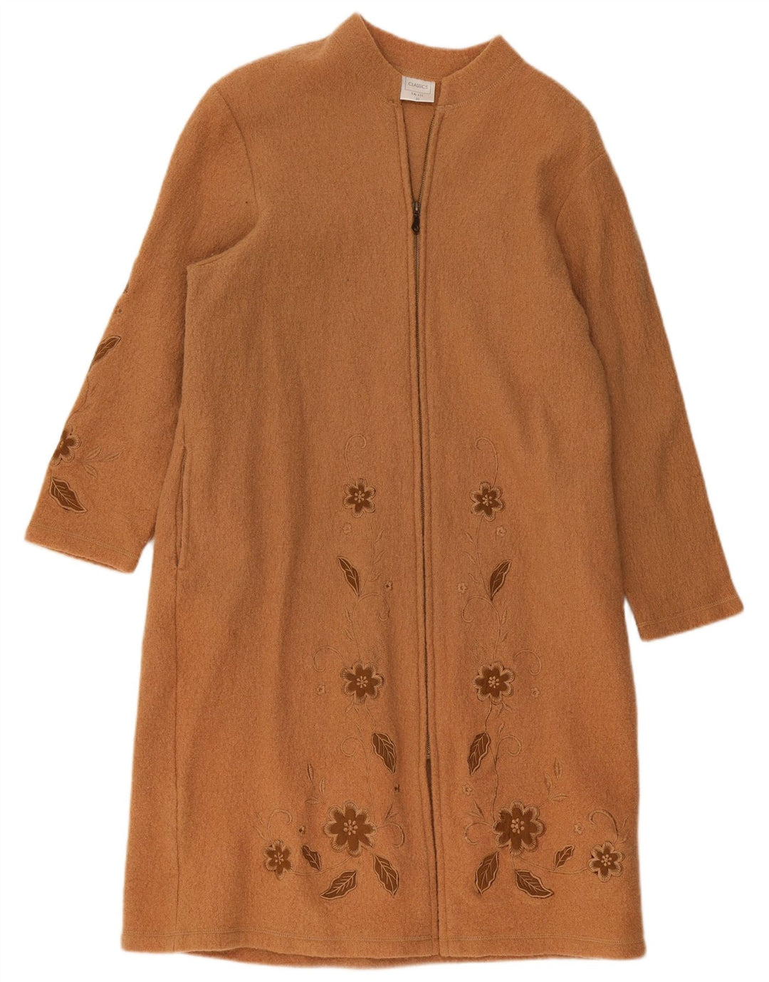 Pardesiu vintage pentru femei UK 22 3XL bej lână florală