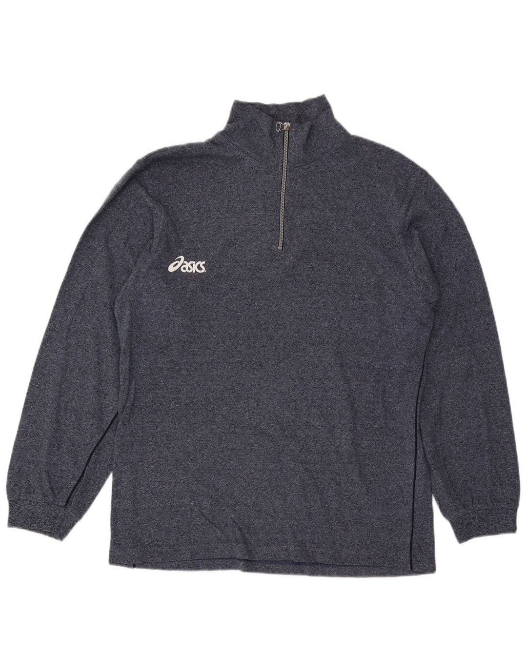 Pulover Asics pentru bărbați, cu grafică, cu fermoar, cu gât, mare, albastru marin, pete