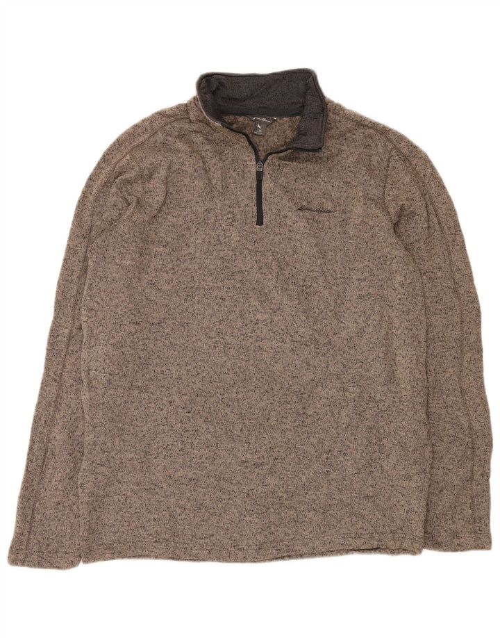 EDDIE BAUER Hanorac pentru bărbați, cu fermoar, cu decolteu, pulover mare, bej, poliester cu pete