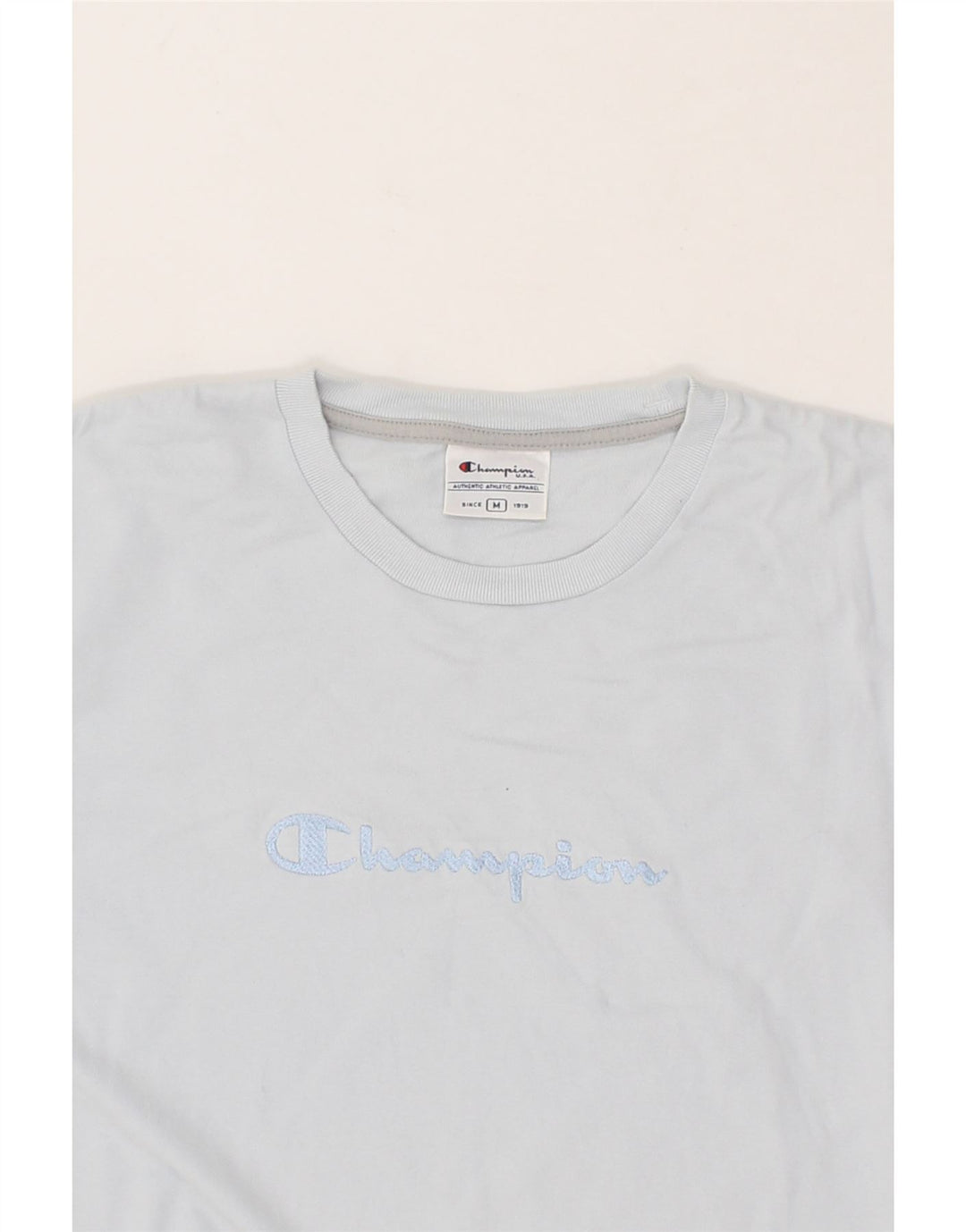 CHAMPION Womens Graphic T-Shirt Top UK 14 Medium Blue Cotton Vintage Champion and Second-Hand Champion from Messina Hembry 