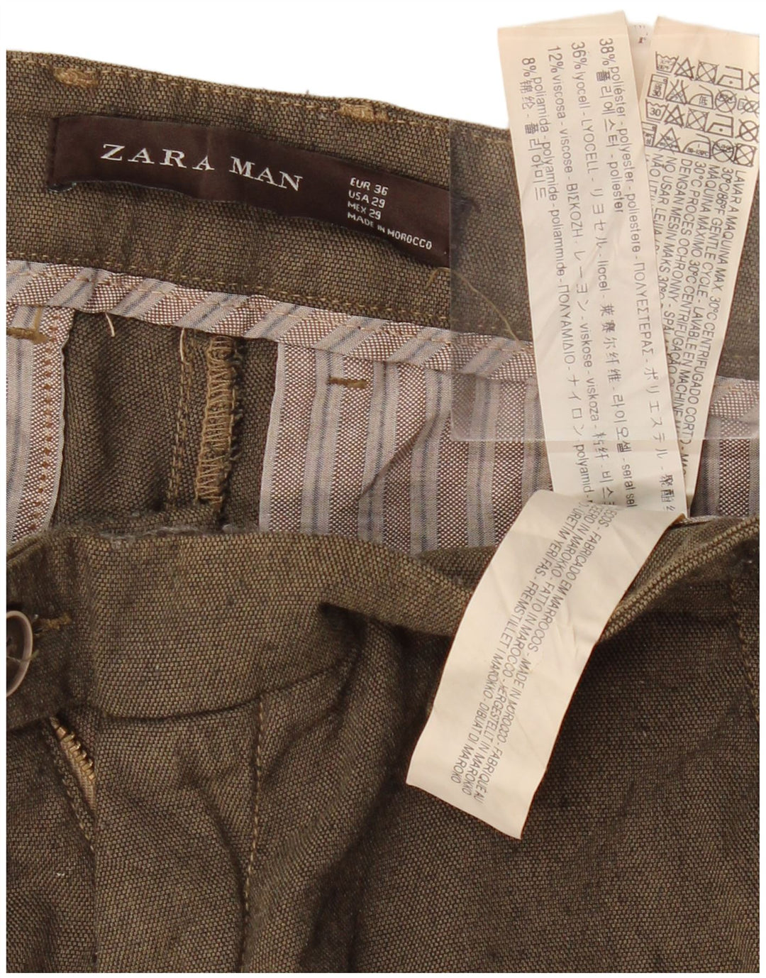 Pantaloni de costum slim pentru bărbați Zara EU 36 XS L29 L28 Kaki Poliester