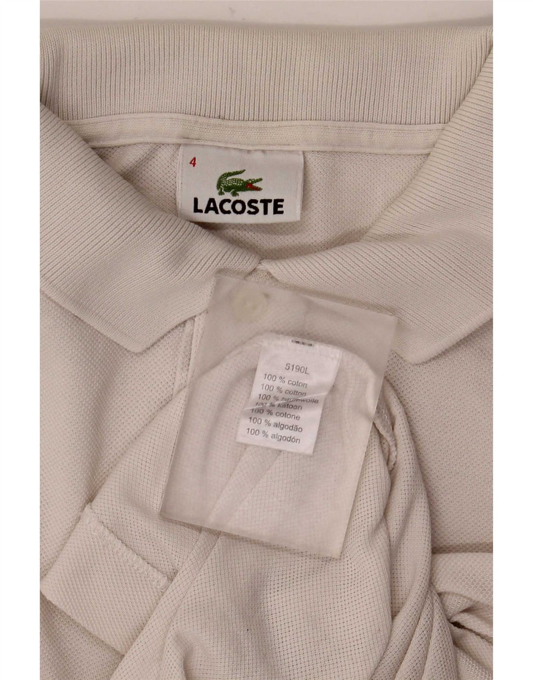 Tricou polo Lacoste pentru bărbați, mărimea 4, bumbac alb mediu