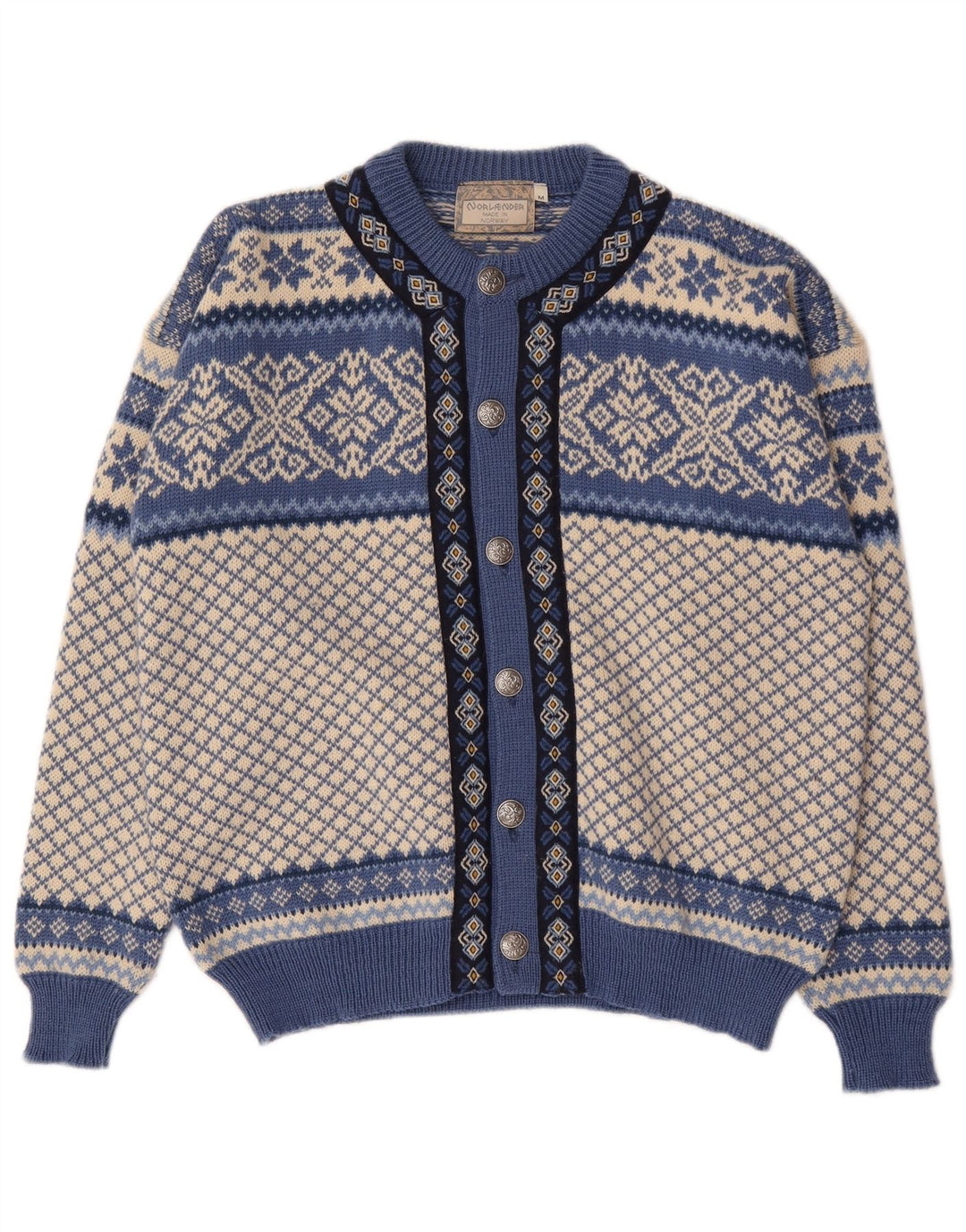 Pulover Cardigan Vintage pentru bărbați, albastru mediu Fair Isle