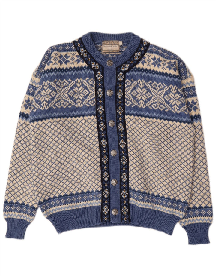 Pulover Cardigan Vintage pentru bărbați, albastru mediu Fair Isle