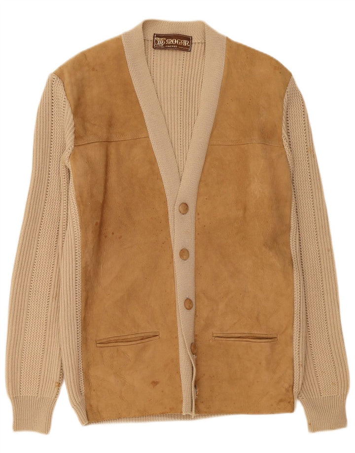 Pulover Cardigan Vintage Bărbați IT 50 Medium Bej Piele
