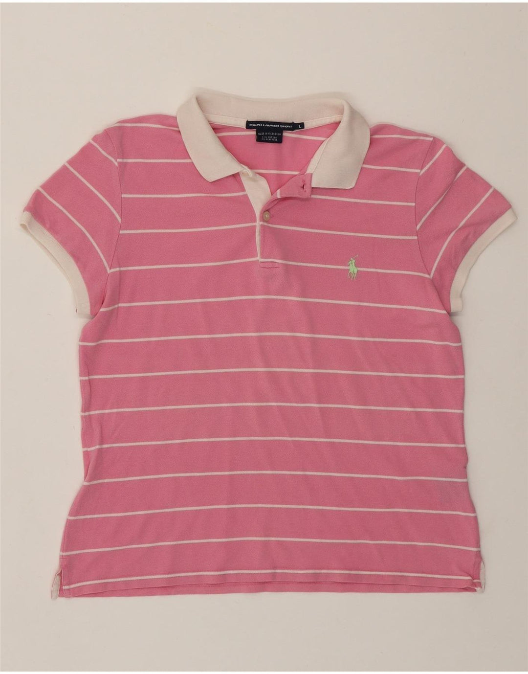 Tricou polo RALPH LAUREN pentru femei UK 14 mare bumbac cu dungi roz