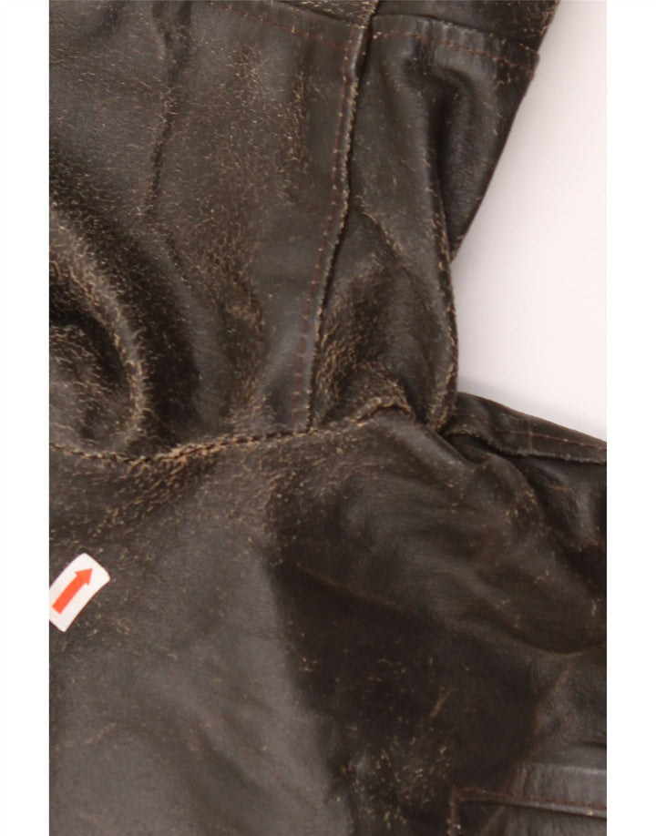 Jachetă de piele pentru femei VINTAGE cu mâneci 3/4 UK 14 piele maro medie