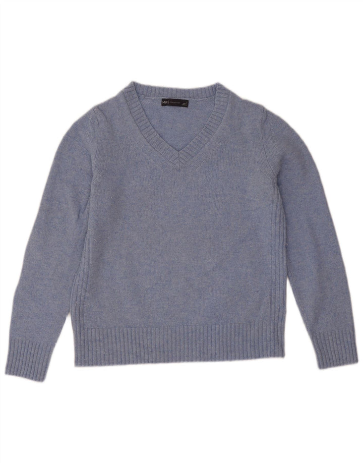 Pulover pentru femei Marks & Spencer cu decolteu în V UK 12 Medium Blue Lambswool
