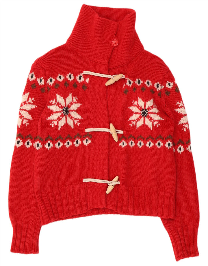 Pulover cardigan crop BENETTON pentru femei UK 10 Small Red Fair Isle