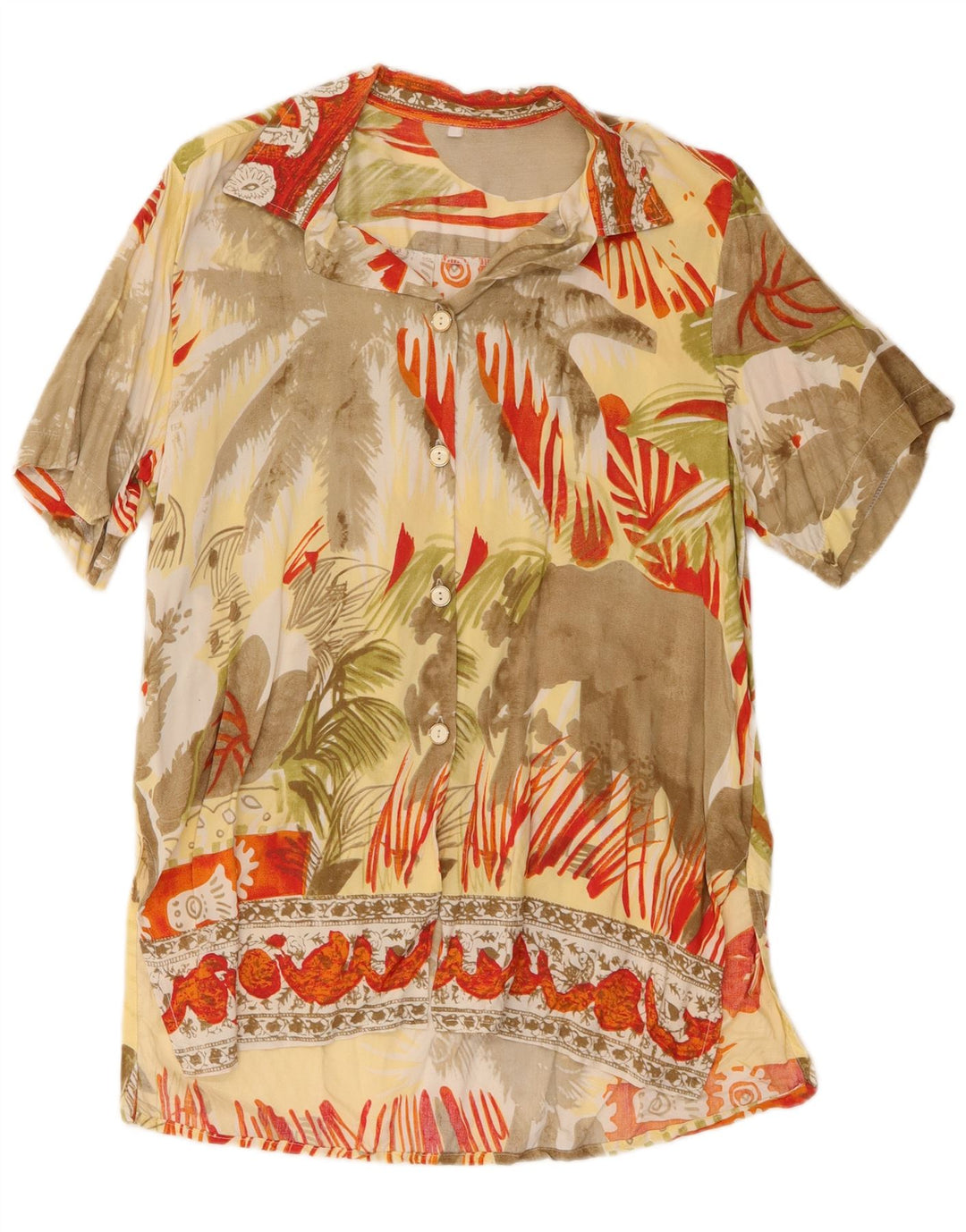 Bluză de cămașă cu model abstract pentru femei vintage UK 16 mare, multicoloră