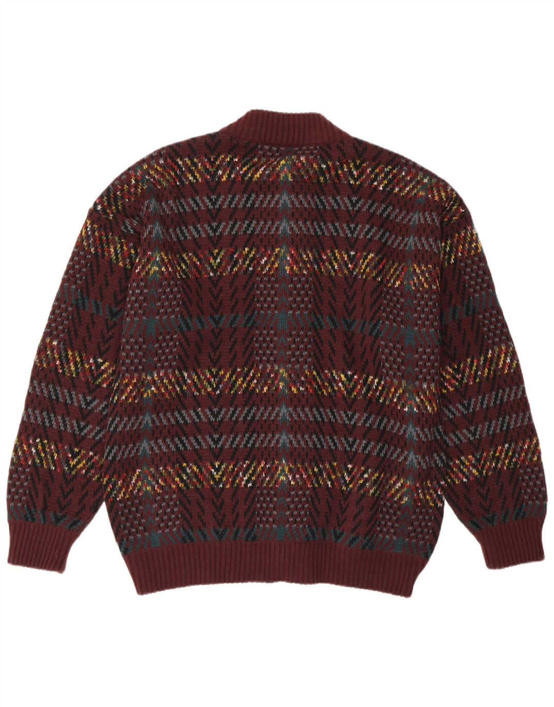Pulover Cardigan Bărbați VINTAGE Maroon Geometric Acrilic