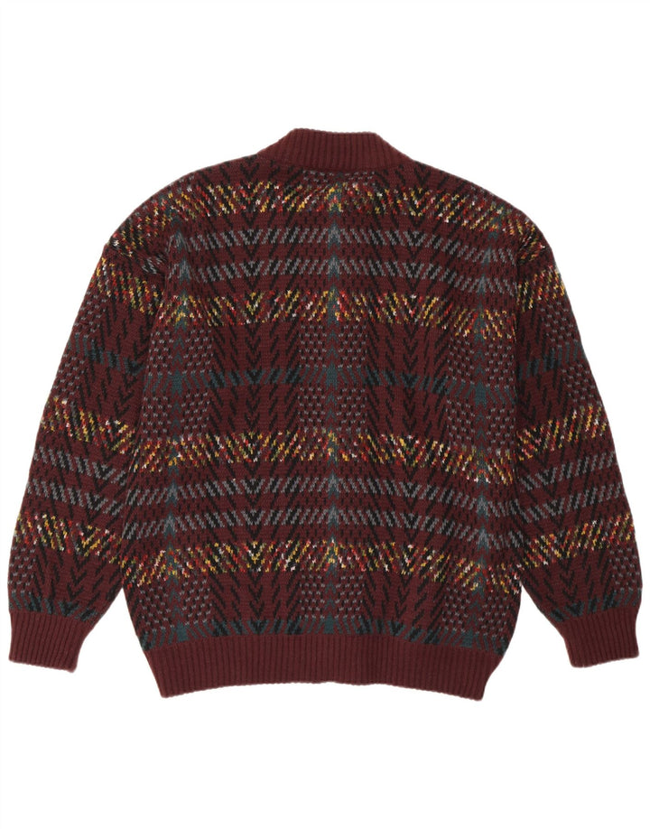 Pulover Cardigan Bărbați VINTAGE Maroon Geometric Acrilic