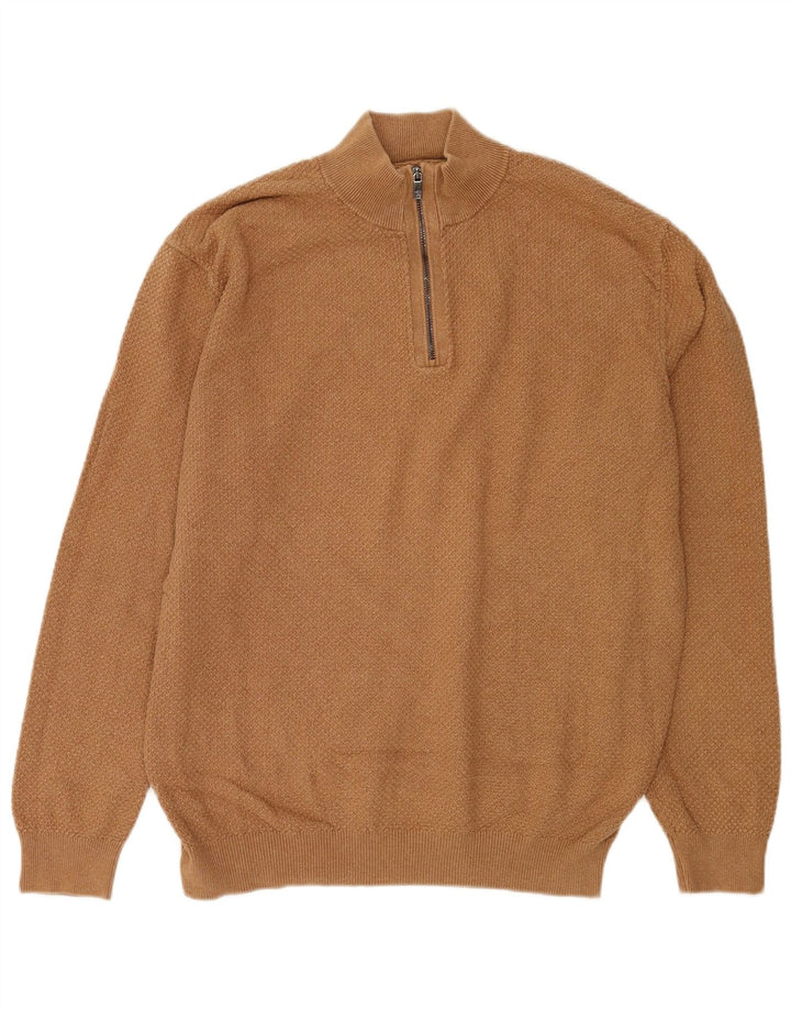 Pulover Massimo Dutti pentru bărbați, cu fermoar și gât, bumbac maro 2XL