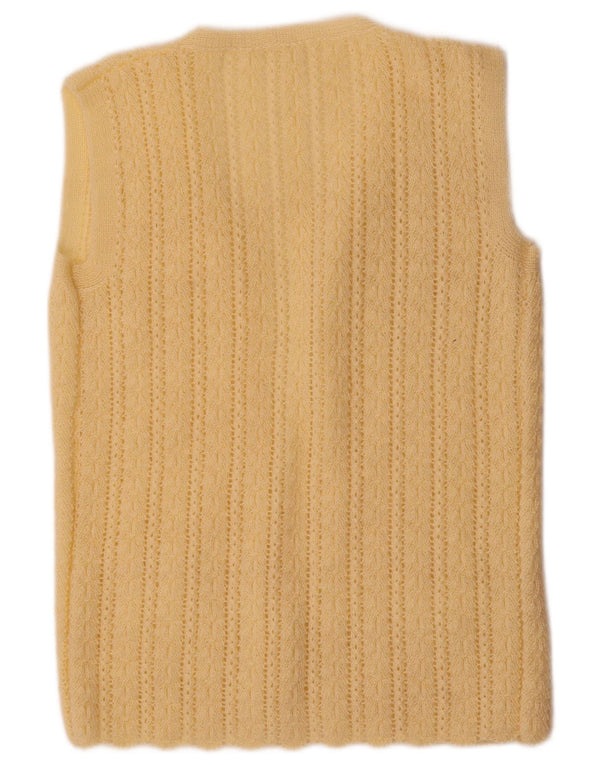 Pulover cardigan deschis fără mâneci vintage pentru femei UK 12 Galben mediu