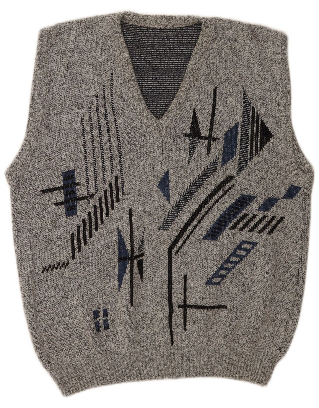 Vintage Mens Vest Tank Top EU 50 Medium Gri Geometric Poliacrilic