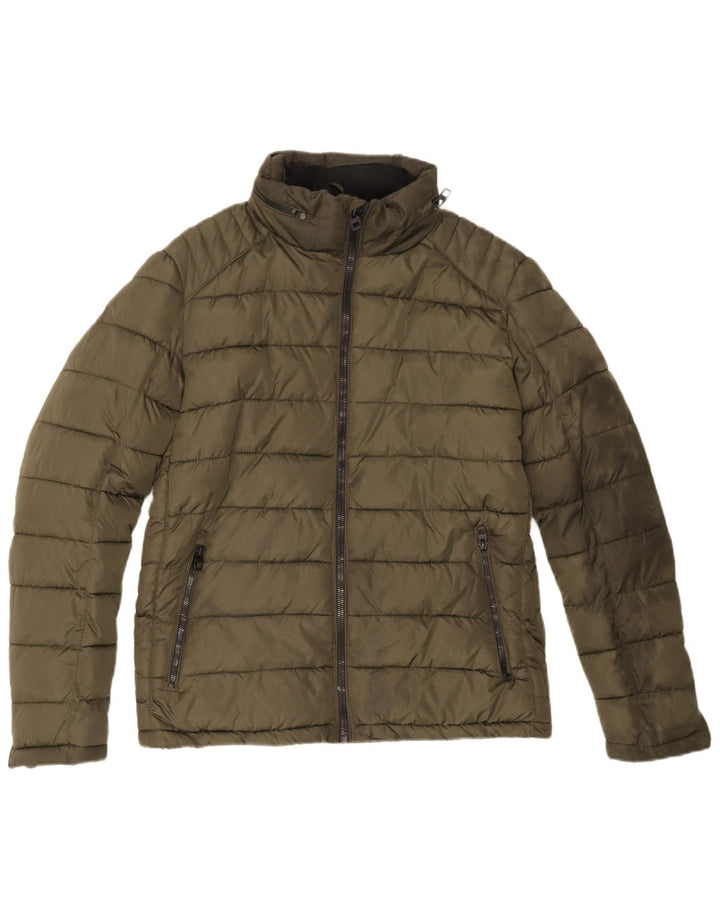 Jachetă căptușită cu glugă pentru bărbați Zara UK 40 Poliester kaki mare