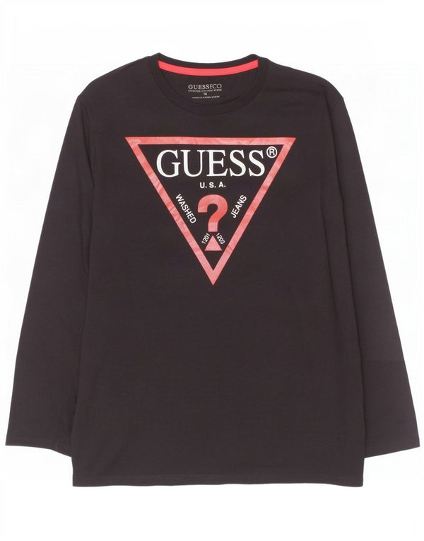 Guess Boys Top grafic cu mânecă lungă 13-14 ani bumbac negru
